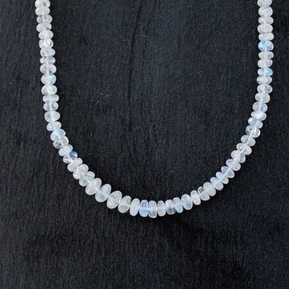 Necklace STUNNING Moonstone Necklace AAA Genuine Blue Fire Moonstone Beaded - Picture 11 of 12